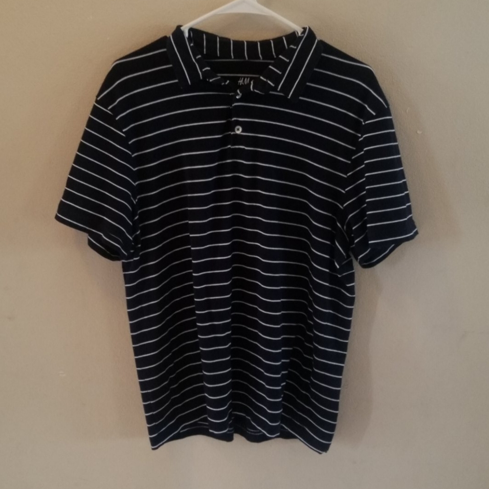 Mens Stripped Navy Blue Collared Shirt